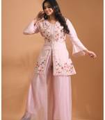 Peach  plazo set with hand embroidery