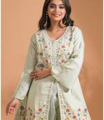 Green  plazo set with hand embroidery