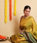 Elegant Yellow Saree with Green Zari Border and blouse
