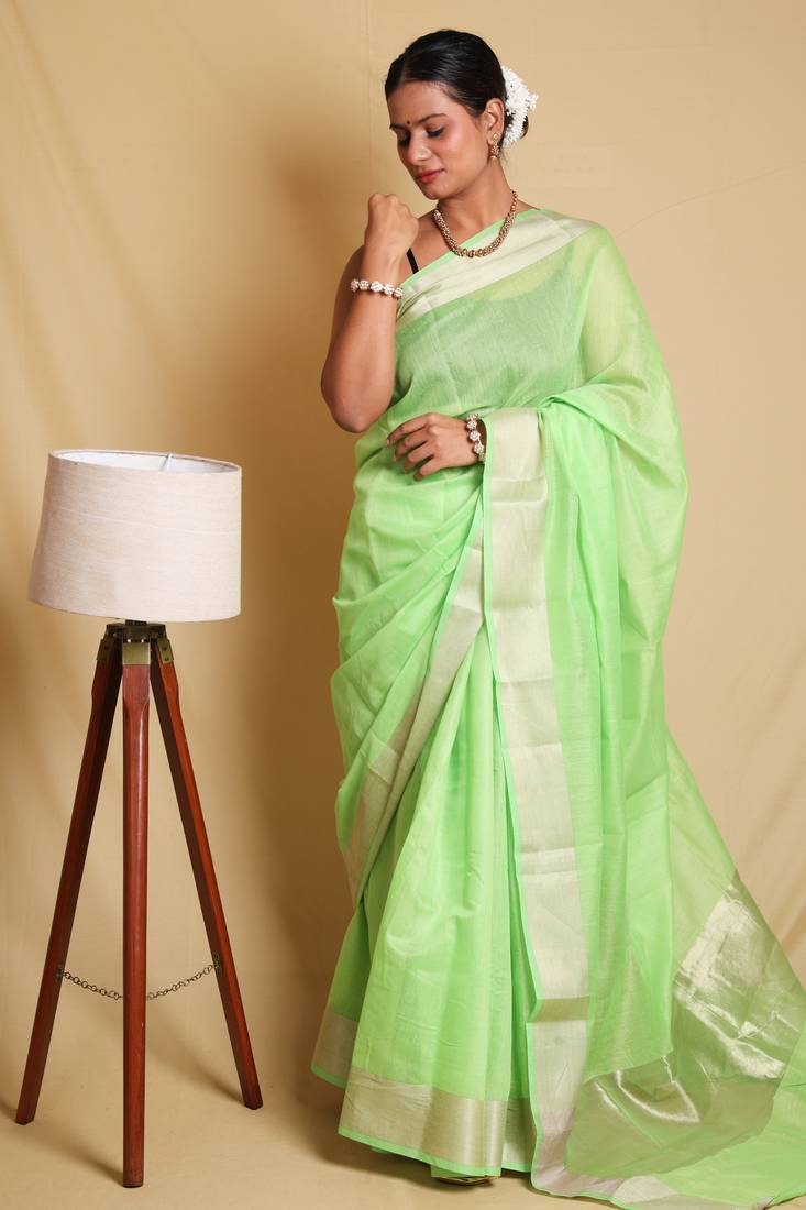 Classic Green Cotton Saree with Matching Blouse