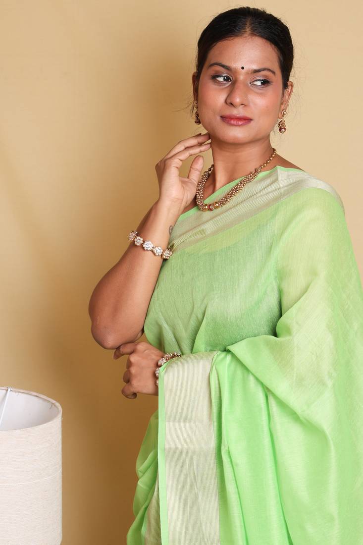 Classic Green Cotton Saree with Matching Blouse