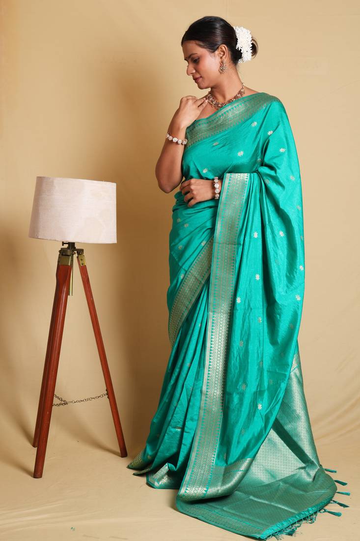 Ethnic Woven Design Zari Cotton Saree With Blouse