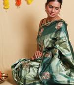 Verdant Temple Motif Cotton Saree with Blouse