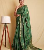 Exquisite Green & Gold Zari Silk Cotton Saree with Blouse