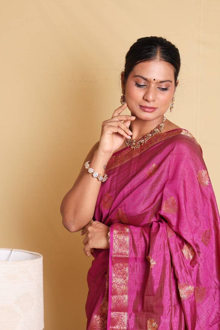 Purple Ethnic Motif Art Silk Saree with Blouse