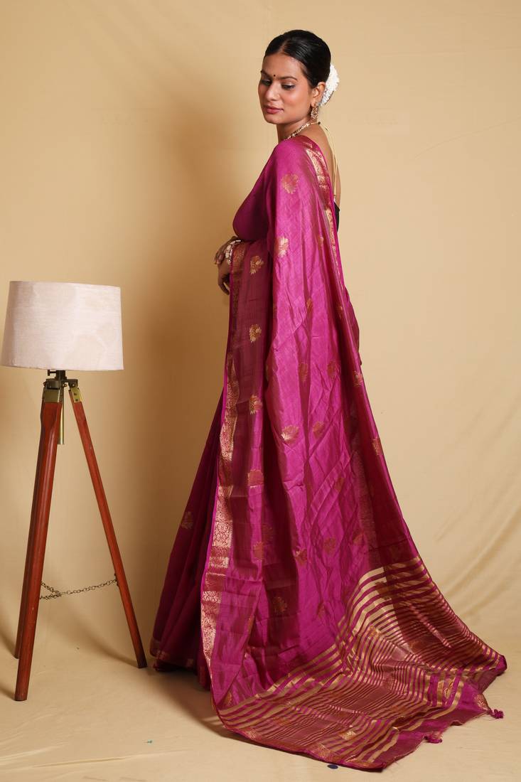 Purple Ethnic Motif Art Silk Saree with Blouse