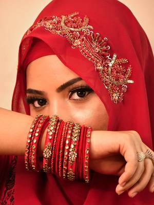 Maroon luxury bridal wedding wear hijab scarf   with handwork 1