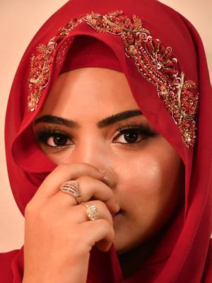 Maroon luxury bridal wedding wear hijab scarf   with handwork 2