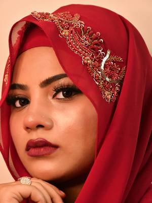 Maroon luxury bridal wedding wear hijab scarf   with handwork 4