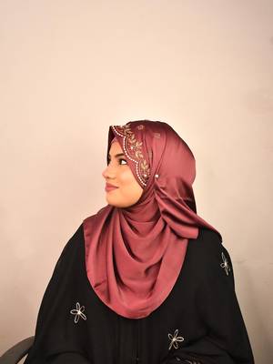 Magenta luxury bridal wedding wear hijab scarf   with handwork 1