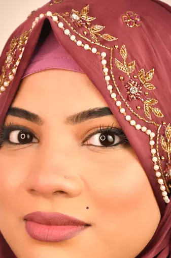 Magenta luxury bridal wedding wear hijab scarf   with handwork