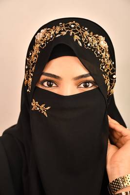 Black luxury bridal wedding wear hijab scarf   with handwork naqab 1