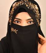 Black luxury bridal wedding wear hijab scarf   with handwork naqab