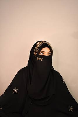 Black luxury bridal wedding wear hijab scarf   with handwork naqab 3