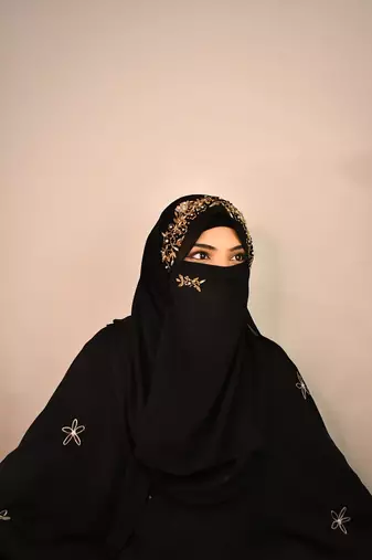 Black luxury bridal wedding wear hijab scarf   with handwork naqab
