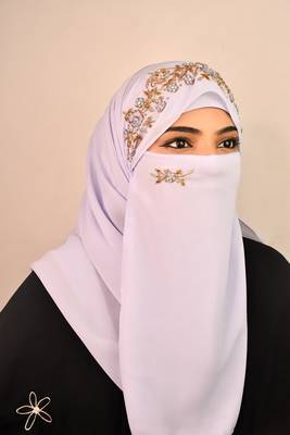 Lavender luxury bridal wedding wear hijab scarf   with handwork naqab 1