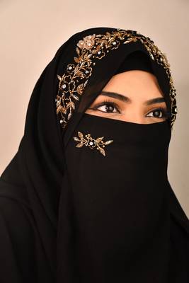 Black luxury bridal wedding wear hijab scarf   with handwork naqab 5