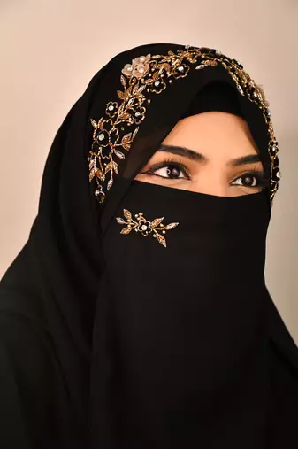 Black luxury bridal wedding wear hijab scarf   with handwork naqab