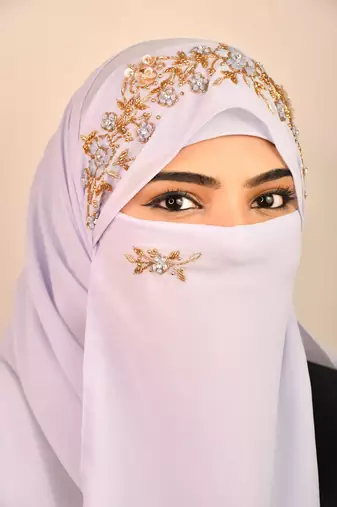 Lavender luxury bridal wedding wear hijab scarf   with handwork naqab