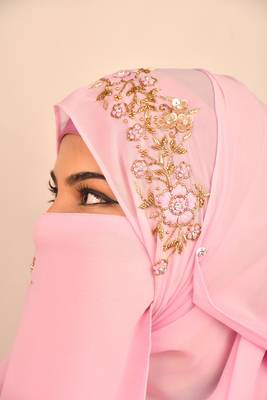 wrap my hijab baby pink bridal hijab with naqab 1