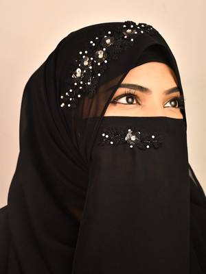 luxury black handcrafted wedding hijab 2