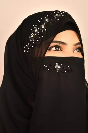 wrap my hijab luxury black handcrafted wedding hijab