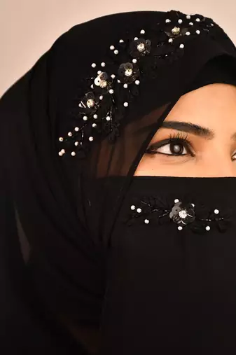 wrap my hijab luxury black handcrafted wedding hijab