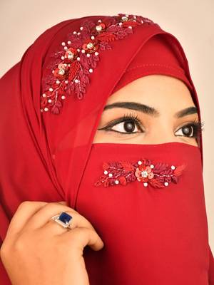 maroon party wear hijab with handwork naqab 2