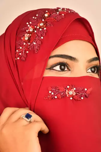 maroon party wear hijab with handwork naqab