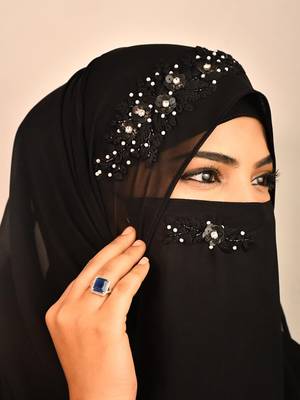 luxury black handcrafted wedding hijab 4