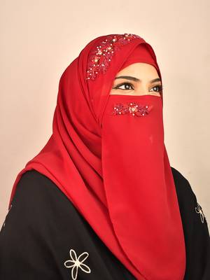maroon party wear hijab with handwork naqab 3