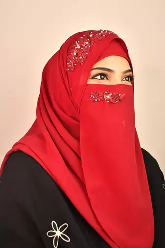 maroon party wear hijab with handwork naqab