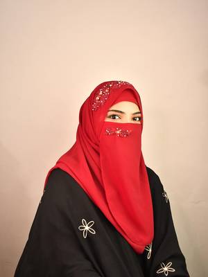 maroon party wear hijab with handwork naqab 4