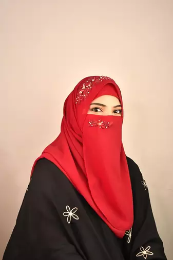 maroon party wear hijab with handwork naqab