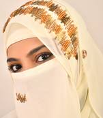 Cream Georgette Multicolor Sequin Work Hijab with Face Covering