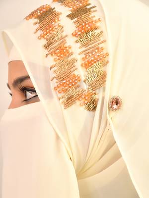Cream Georgette Multicolor Sequin Work Hijab with Face Covering 2