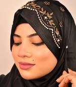 Black luxury bridal wedding wear hijab scarf   with handwork