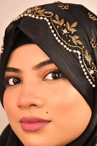Black luxury bridal wedding wear hijab scarf   with handwork