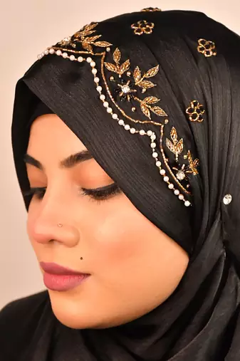 Black luxury bridal wedding wear hijab scarf   with handwork