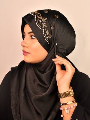 Black luxury bridal wedding wear hijab scarf   with handwork 4