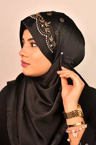 Black luxury bridal wedding wear hijab scarf   with handwork