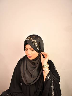 Black luxury bridal wedding wear hijab scarf   with handwork 5