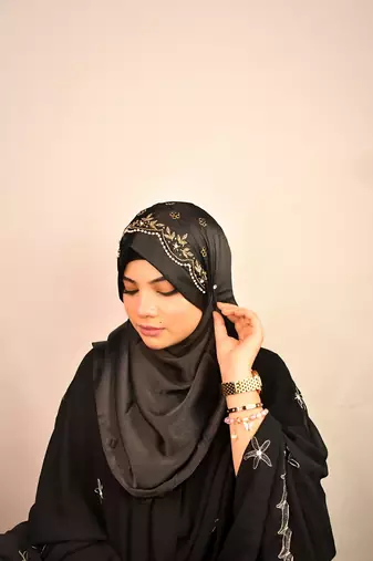 Black luxury bridal wedding wear hijab scarf   with handwork