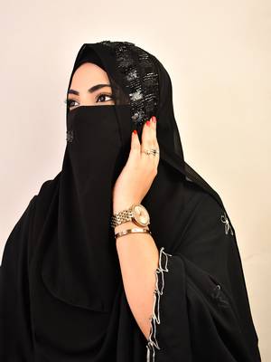 wrap my hijab black handcrafted sequin georgette hijab set 1