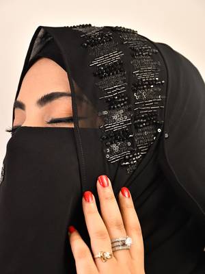 wrap my hijab black handcrafted sequin georgette hijab set 4