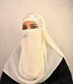Cream luxury bridal wedding wear hijab scarf   with handwork naqab