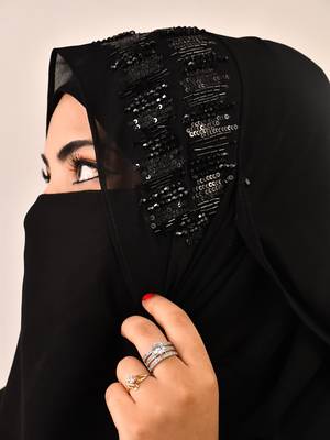 wrap my hijab black handcrafted sequin georgette hijab set 5