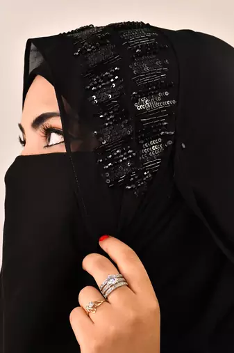 wrap my hijab black handcrafted sequin georgette hijab set