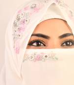 White luxury bridal wedding wear hijab scarf   with handwork naqab