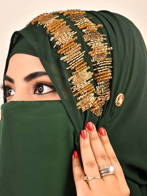 wrap my hijab georgette handwork party scarf set – dark green 1